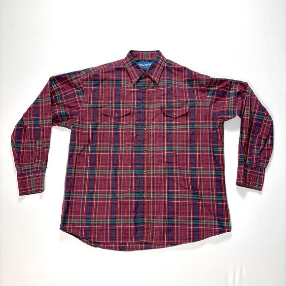 Wrangler Mens Western Pearl Snap Shirt Red Plaid Sz XL Pockets - Picture 1 of 6